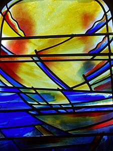 Modern stained glass at St Peter's, Rous Lench